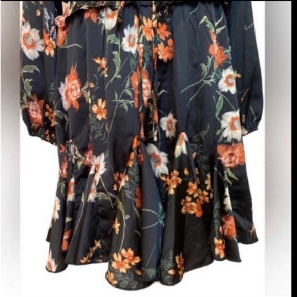 BLACK FLORAL LONG SLEEVE FULL SKIRT DRESS - Picture 3 of 11